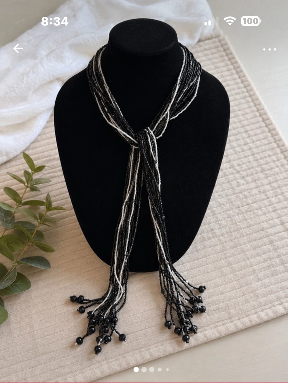 Black and White Multi-Strand Beaded Lariat Necklace - Women Accessories